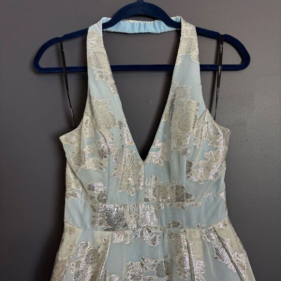 Windsor Cinderella Blue & Metallic Sliver Floral Ballgown Halter Dress Size 11 - Picture 2 of 16